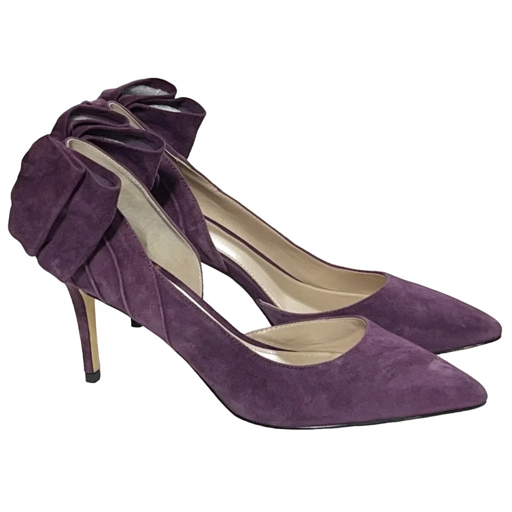 NEW WHITE HOUSE BLACK MARKET PURPLE CALLIE SUEDE BOW HIGH HEELS PUMPS SZ 9 - Picture 3 of 16